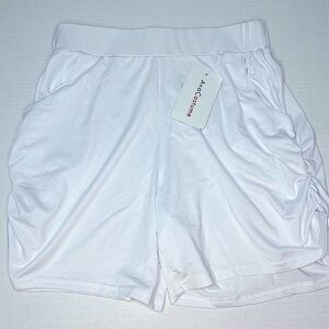 Ava Costume Ladies White Ruched Harem Elastic Waist Shorts Pockets Size S New!
